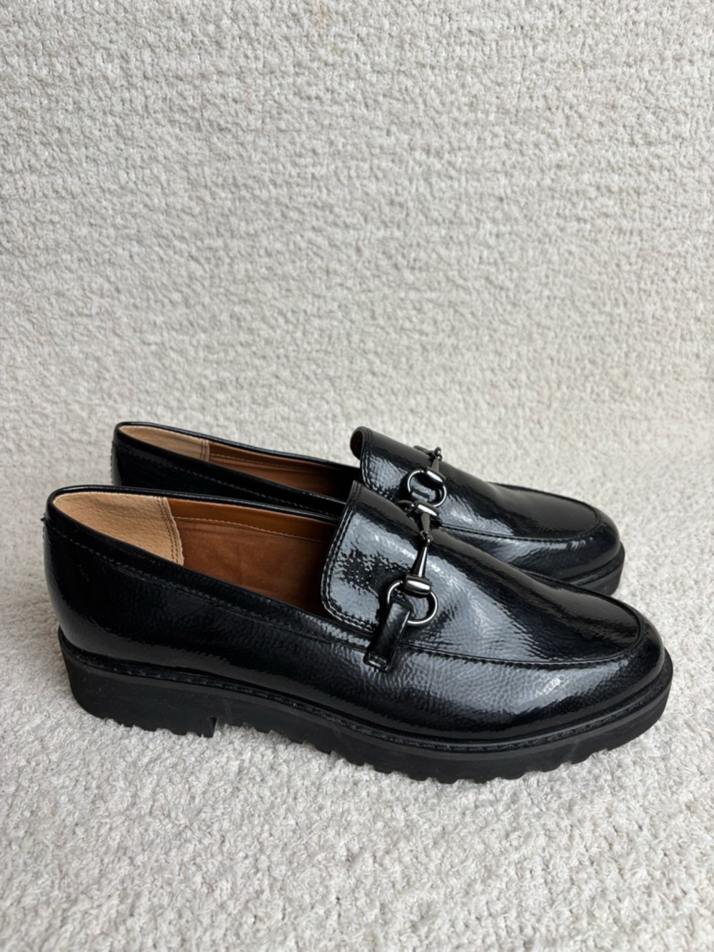 Franco Sarto Shoes Womens 8.5 Black Cason Slip On Horsebit Slip On Lug Loafer‎